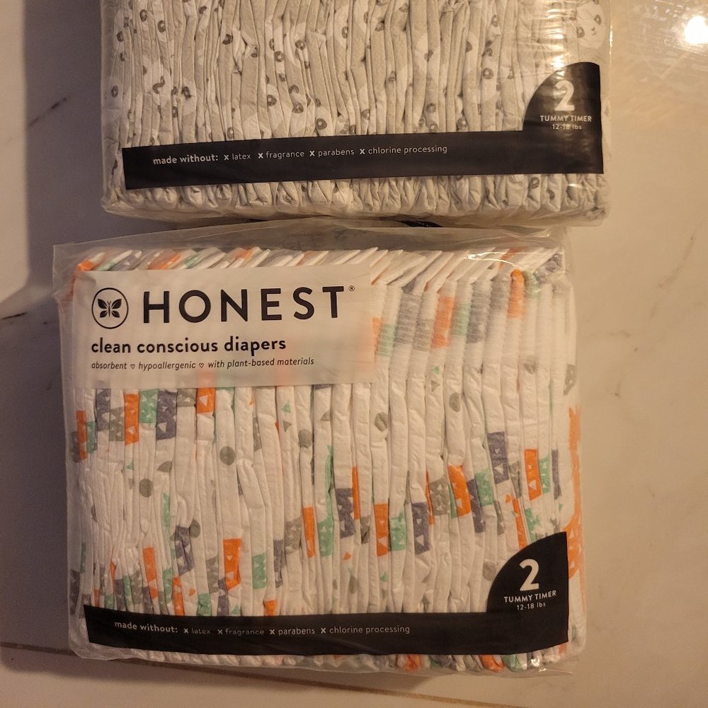 2 packs Honest diapers size 2
